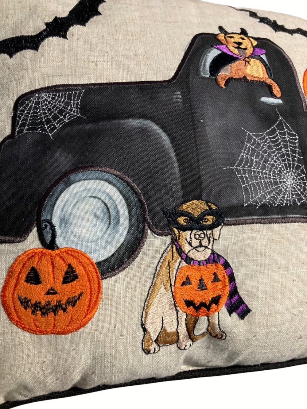 Halloween Truck Decorative Throw Pillow With Dogs and Pumpkins 14x20 Inches - Picture 7 of 11